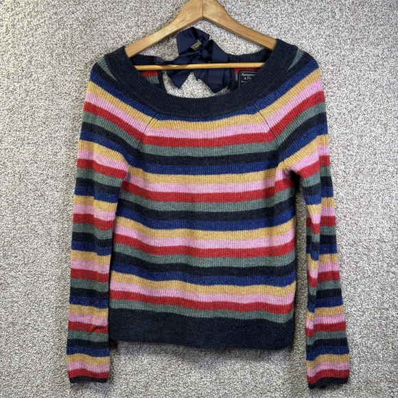 Abercrombie & Fitch Sweaters - Abercrombie & Fitch Sweater Womens Medium Multicolor Striped Boat Neck Bow Knit‎
